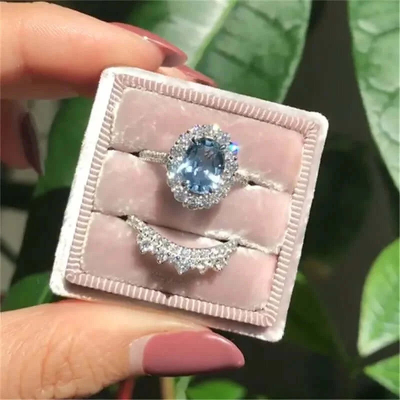 2pcs/set Fashion Oval Cut Natural Blue Crystal - Souvenirs 4 you