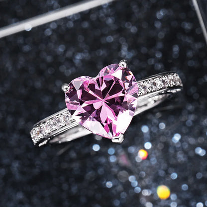 Romantic Heart Shape Pink Crystal Ring - Souvenirs 4 you