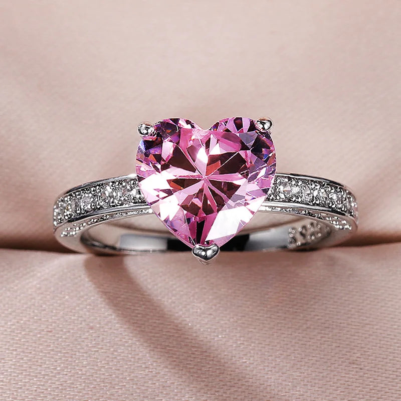 Romantic Heart Shape Pink Crystal Ring - Souvenirs 4 you