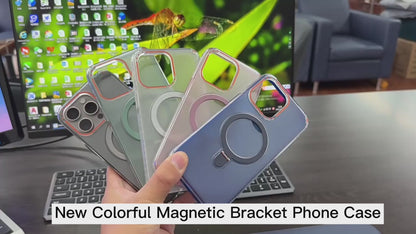 New Colorful Magnetic Bracket Phone Case With Holder Stand Cover For I Phone Magnetic Transparent Wireless Charge Case For Phone