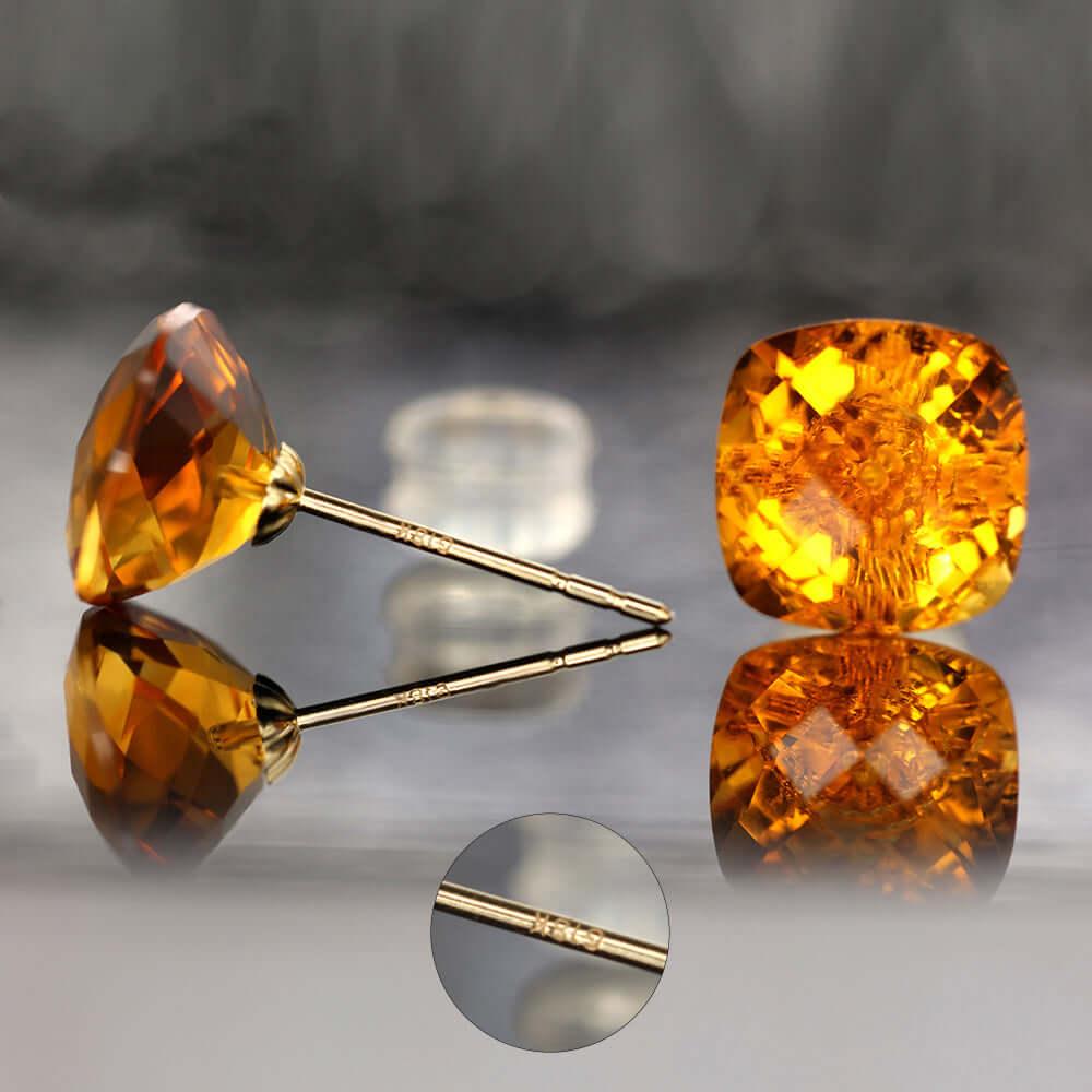 Pair Of Gold Square Crystal Stud Earrings