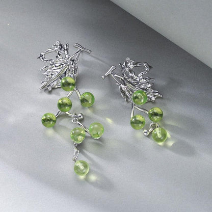 Asymmetric Design Acrylic Green Grape String Earrings