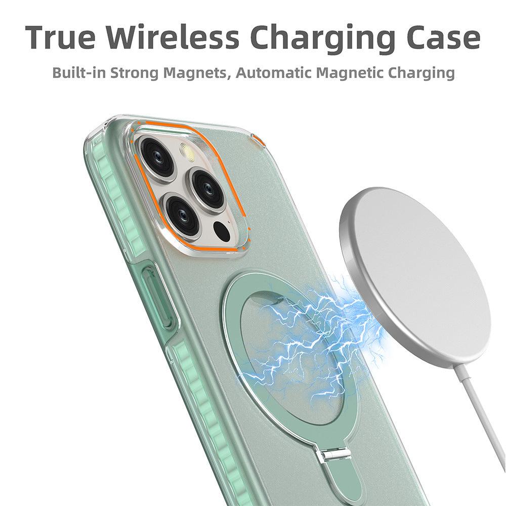 New Colorful Magnetic Bracket Phone Case With Holder Stand Cover For I Phone Magnetic Transparent Wireless Charge Case For Phone