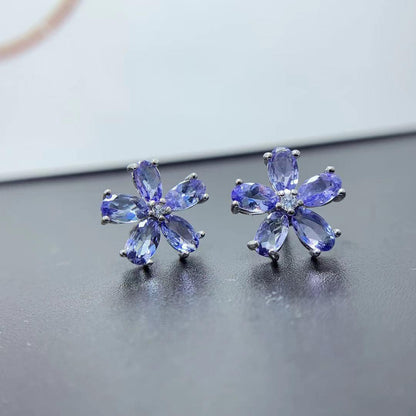 Inlaid Colored Gems Jewelry Natural Tamsang Flower Earrings