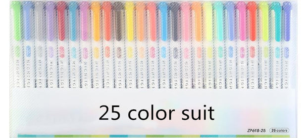 25 Colors Double Head Highlighter Pen Mildliner Colors Fluorescent Highlighters Art Marker School&Office Art Stationery Supply