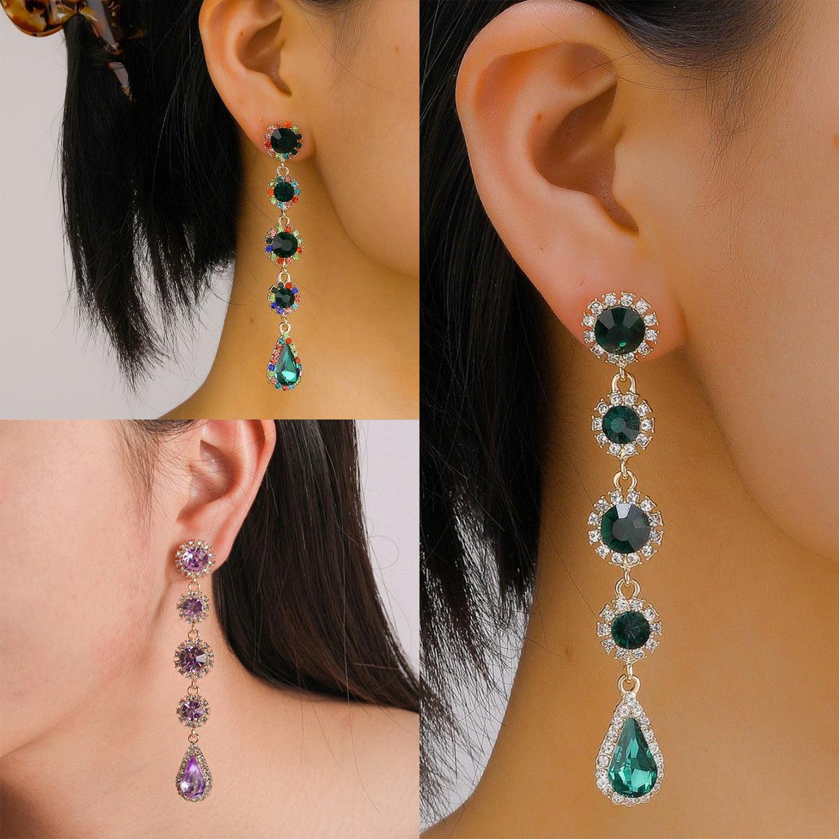 Retro Stud Earrings Female Long Rhinestone-encrusted Design