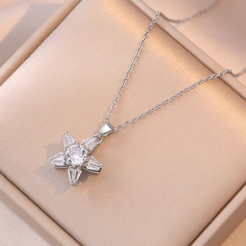 Necklace Female Flower Micro Inlaid Zircon Rotation