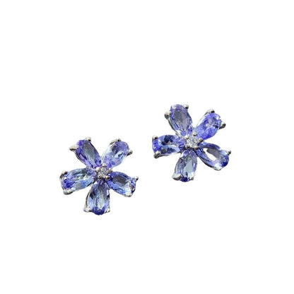 Inlaid Colored Gems Jewelry Natural Tamsang Flower Earrings