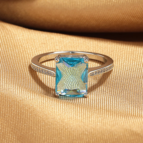 Rectangular Navy Blue Ring Women's Fashion Simple Hollow Love Heart-shaped