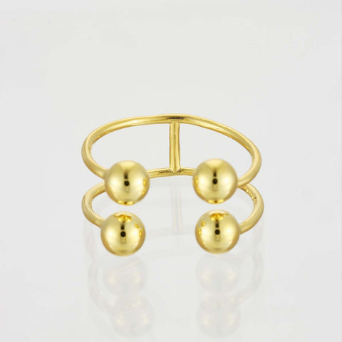 S925 Silver Four-ball Gold U-shaped Adjustable Opening Ring