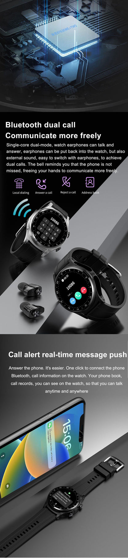 GT66 Smart Watch TWS 2-in-1 Bluetooth HD Voice Call