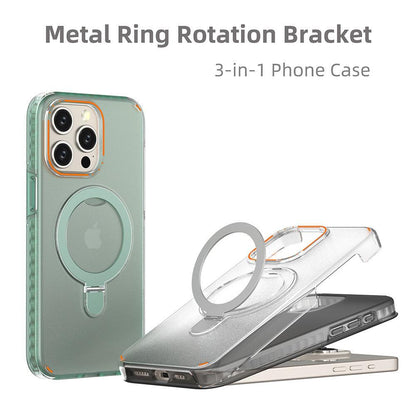 New Colorful Magnetic Bracket Phone Case With Holder Stand Cover For I Phone Magnetic Transparent Wireless Charge Case For Phone