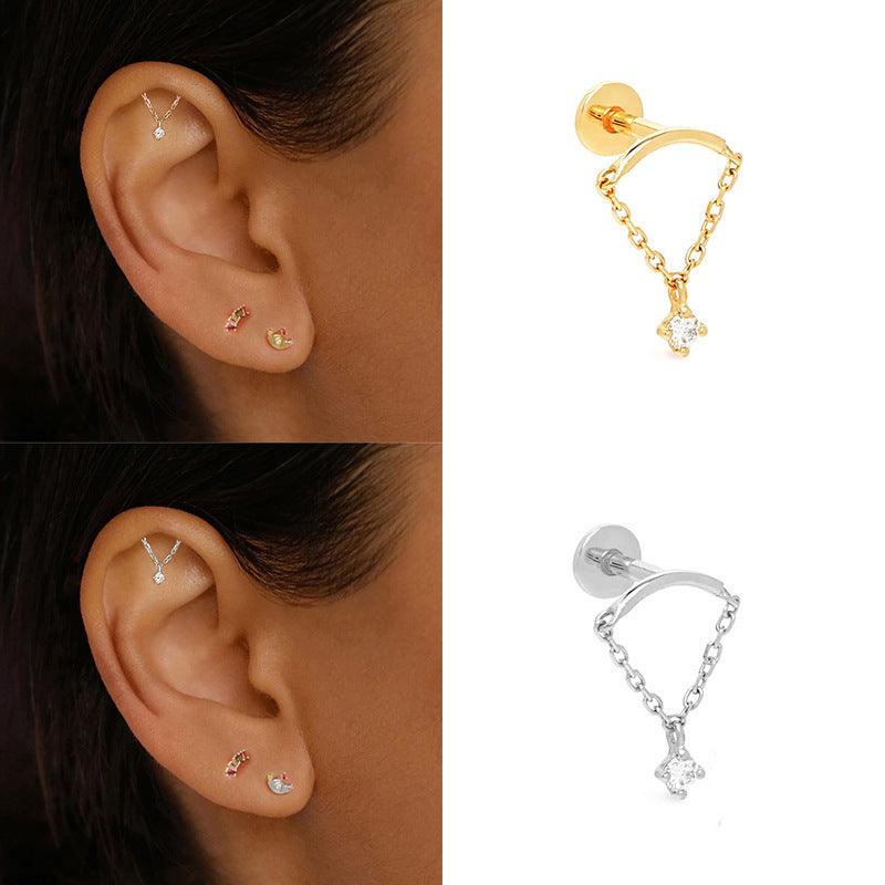 Female Creative Versatile Diamond Studded Tassel Chain Earrings