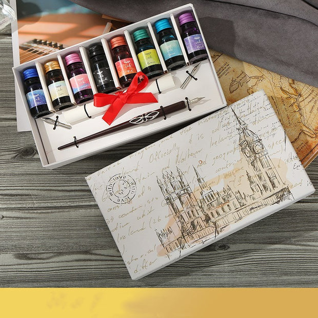 Pen and Ink Gift Box Wooden Dip Pen Set