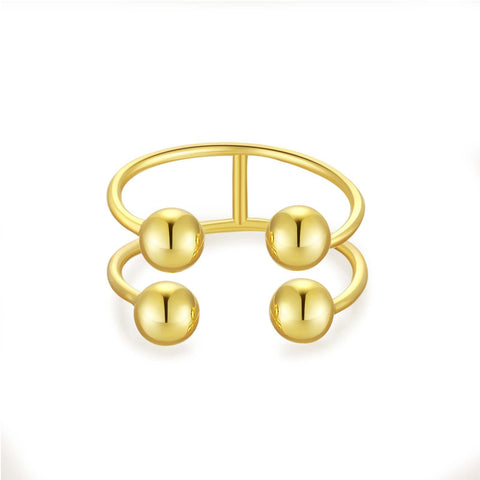 S925 Silver Four-ball Gold U-shaped Adjustable Opening Ring