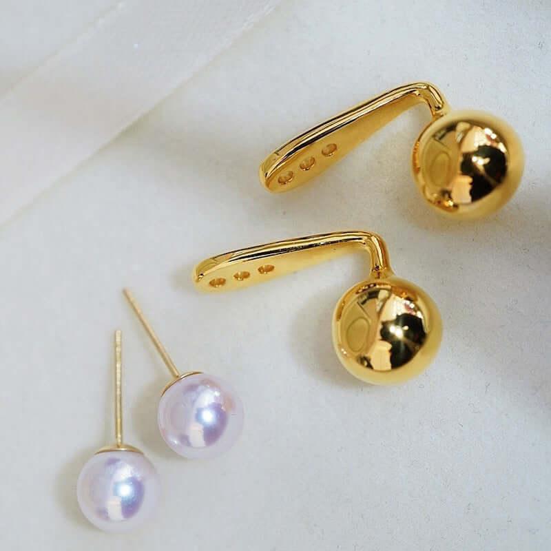 Pearl And Small Gold Ball Combined With Gold Earrings