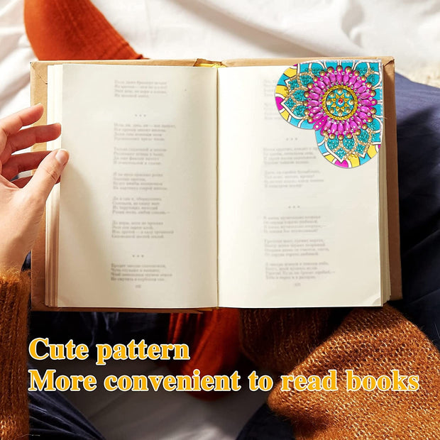 PU Leather Handmade Stick-on Crystals Flower Cornerite Bookmark
