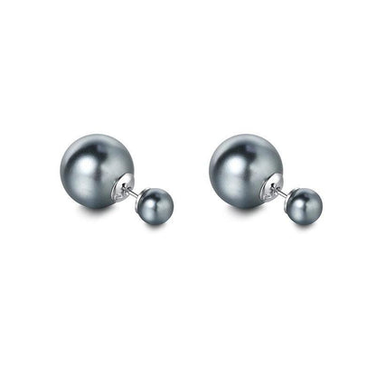 Silver Needle Really Many Heather Gray Australian White Big And Small Balls Two Sides Pearl Ear Studs