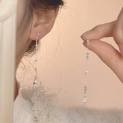 Small Pieces Of Silver Long Tassel Stud Earrings For Women Special-interest Design
