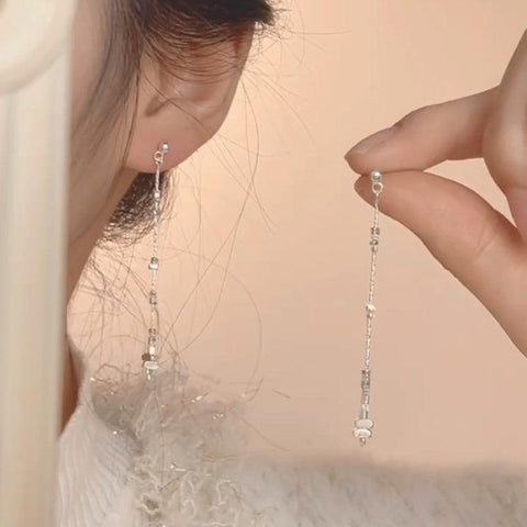 Small Pieces Of Silver Long Tassel Stud Earrings For Women Special-interest Design