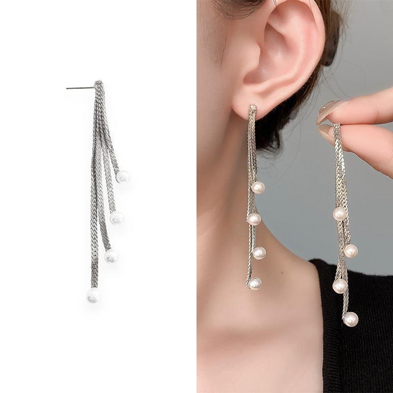 Fashion Chain Pearl Tassel Earrings