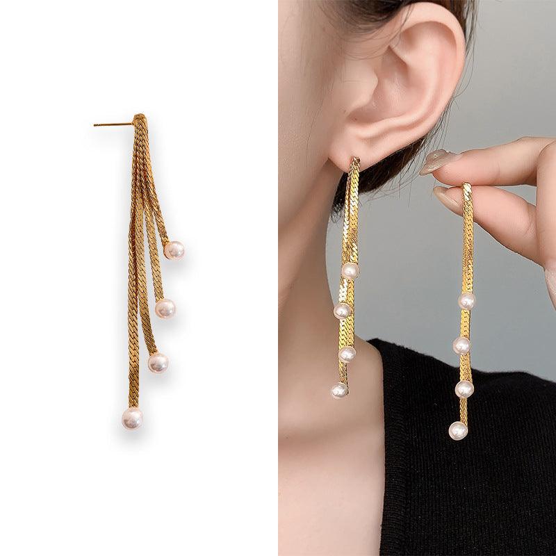 Fashion Chain Pearl Tassel Earrings