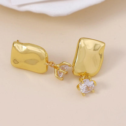 Retro Inlaid Zircon Asymmetric Irregular Earrings