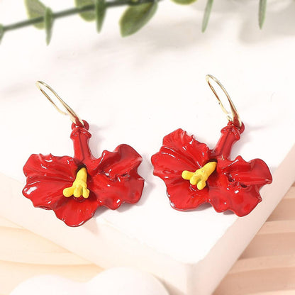 Creative Design Red Alloy Dripping Morning Glory Ear Hook