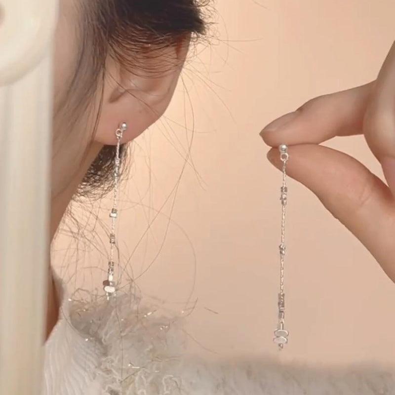 Small Pieces Of Silver Long Tassel Stud Earrings For Women Special-interest Design