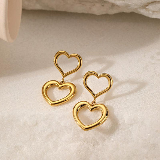 Simple Double Layers Loving Heart Pendant Earrings For Women