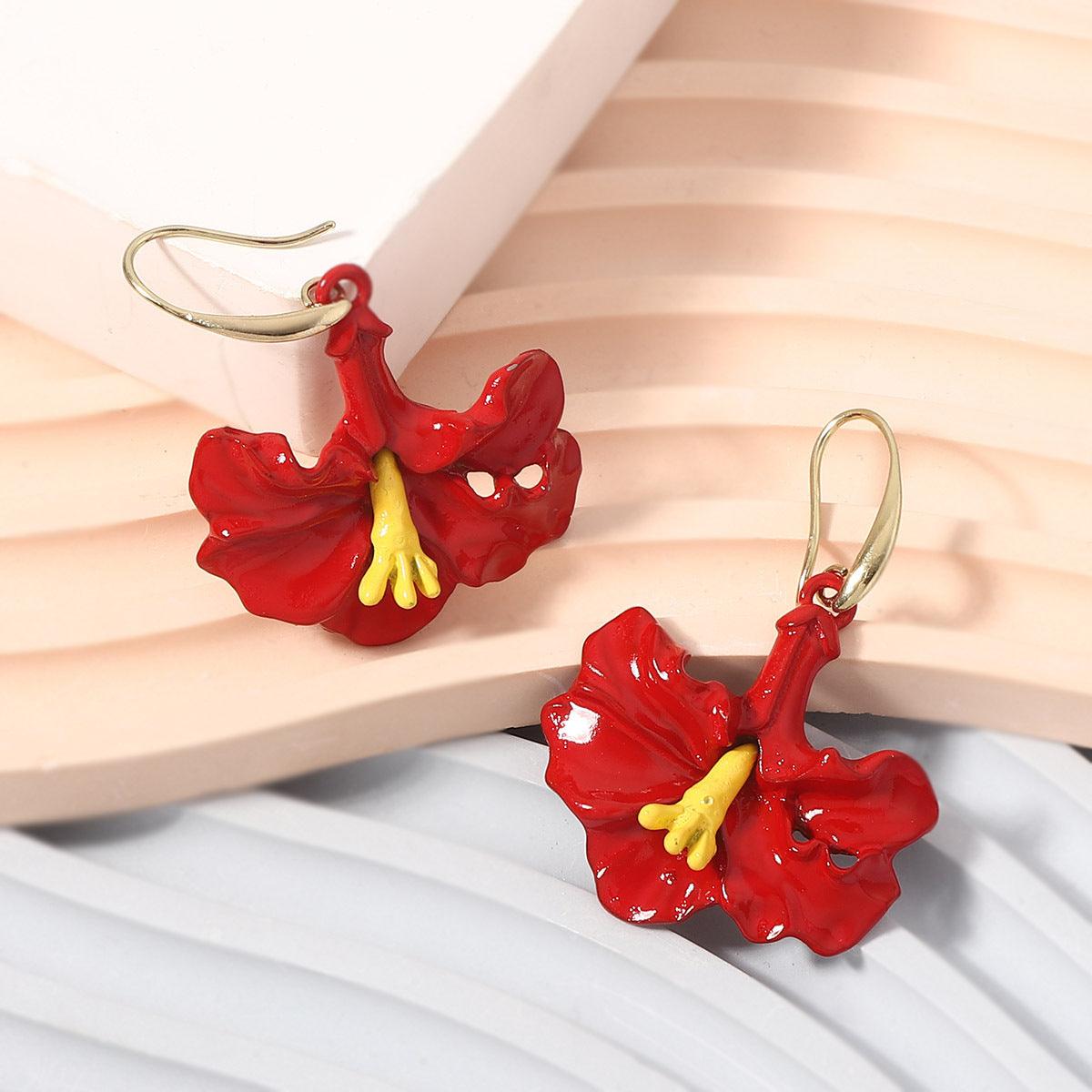 Creative Design Red Alloy Dripping Morning Glory Ear Hook