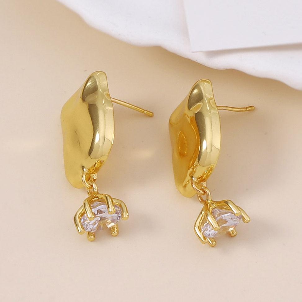 Retro Inlaid Zircon Asymmetric Irregular Earrings