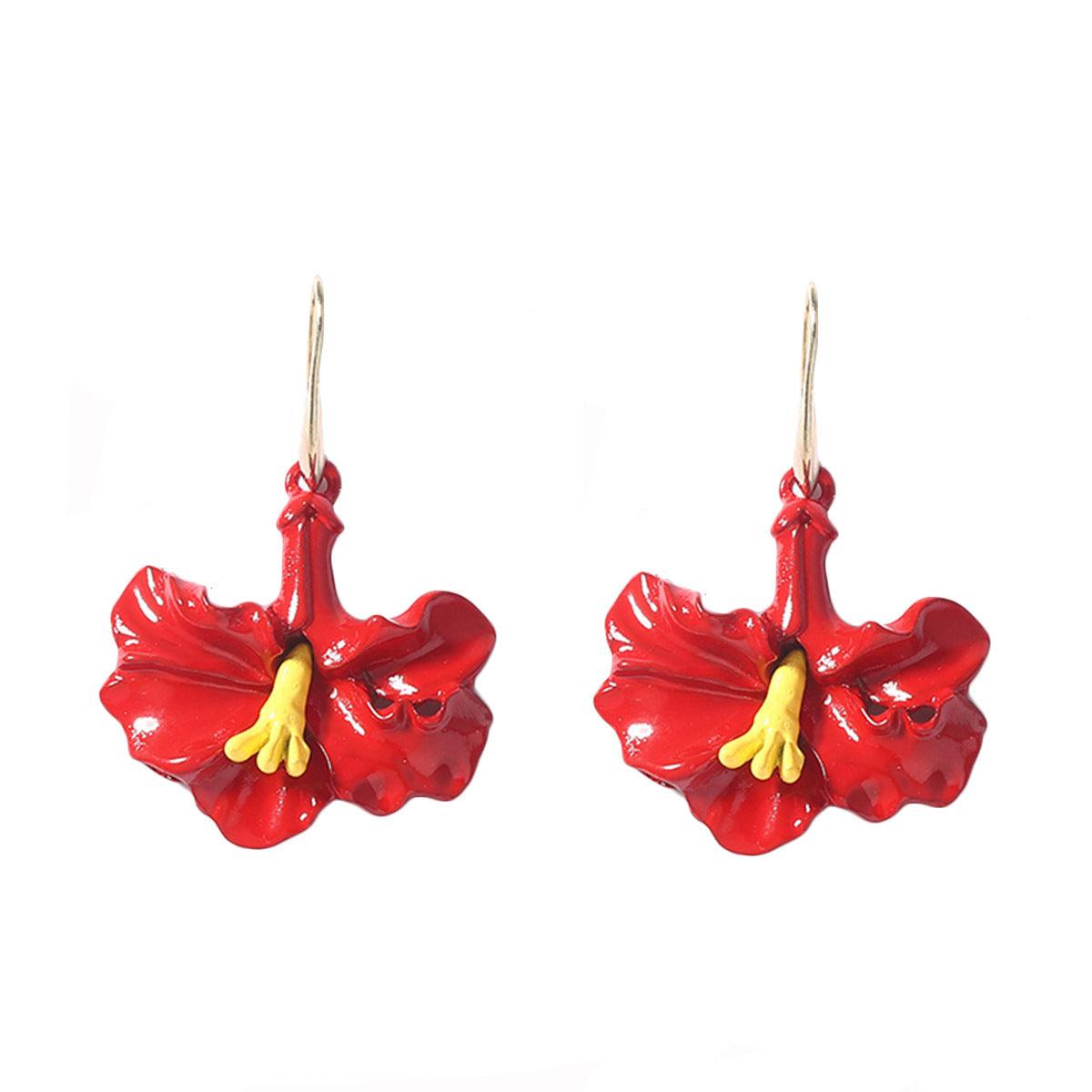 Creative Design Red Alloy Dripping Morning Glory Ear Hook