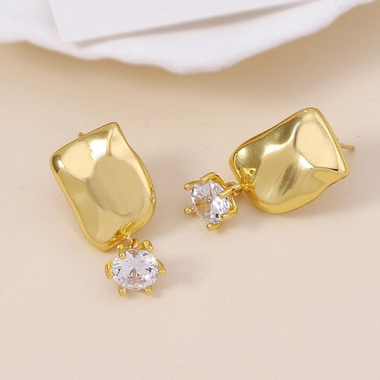 Retro Inlaid Zircon Asymmetric Irregular Earrings