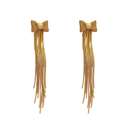 Niche Bow Tassel Stud Earrings Reel Chain