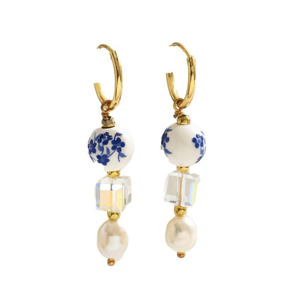 Ceramic Ear Studs Inlaid Pearl Natural Stone