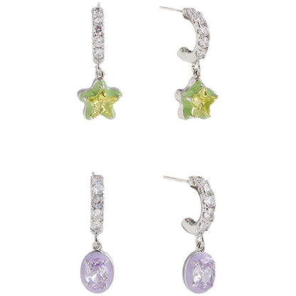 Asymmetric Green Star Ear Studs Women's Diamond