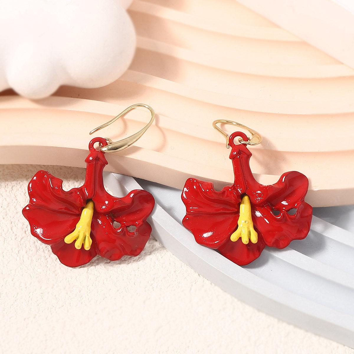 Creative Design Red Alloy Dripping Morning Glory Ear Hook