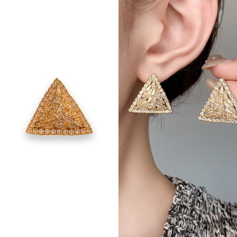 Women's Simple Rhinestone Triangle Stud Earrings Fashion