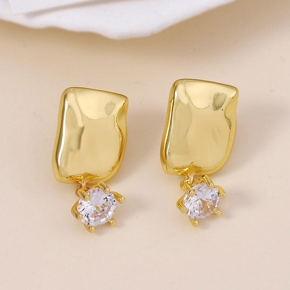 Retro Inlaid Zircon Asymmetric Irregular Earrings