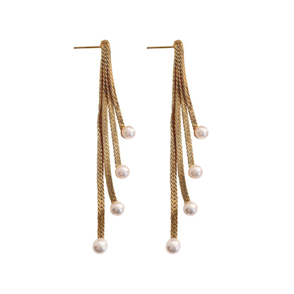 Fashion Chain Pearl Tassel Earrings