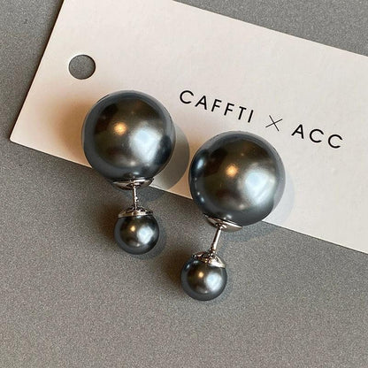 Silver Needle Really Many Heather Gray Australian White Big And Small Balls Two Sides Pearl Ear Studs