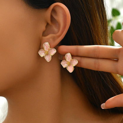 Women's Earrings Flower Flower Oiling Design