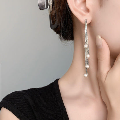 Fashion Chain Pearl Tassel Earrings