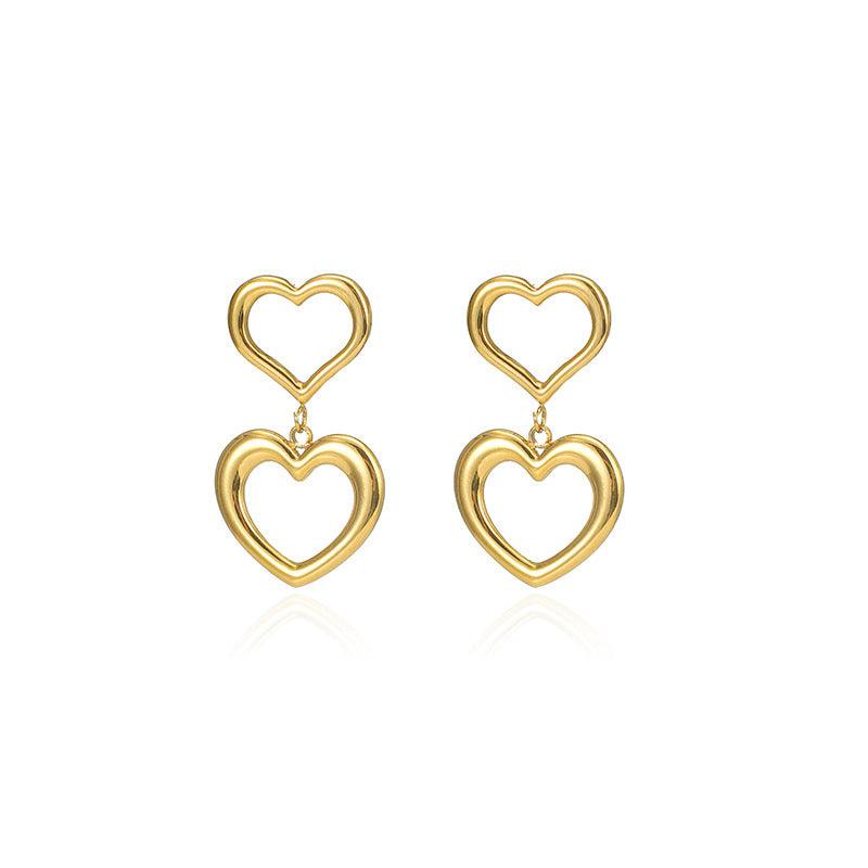 Simple Double Layers Loving Heart Pendant Earrings For Women