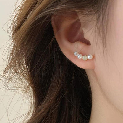 Small Micro Inlaid Pearls Zircon Smile Curved Ear Studs