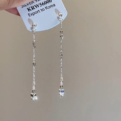 Small Pieces Of Silver Long Tassel Stud Earrings For Women Special-interest Design