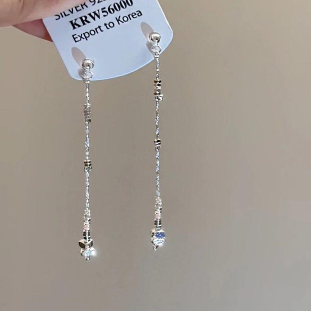 Small Pieces Of Silver Long Tassel Stud Earrings For Women Special-interest Design