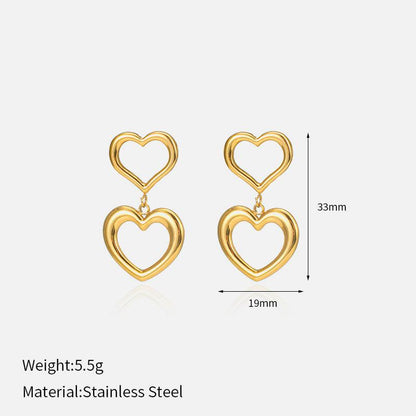 Simple Double Layers Loving Heart Pendant Earrings For Women