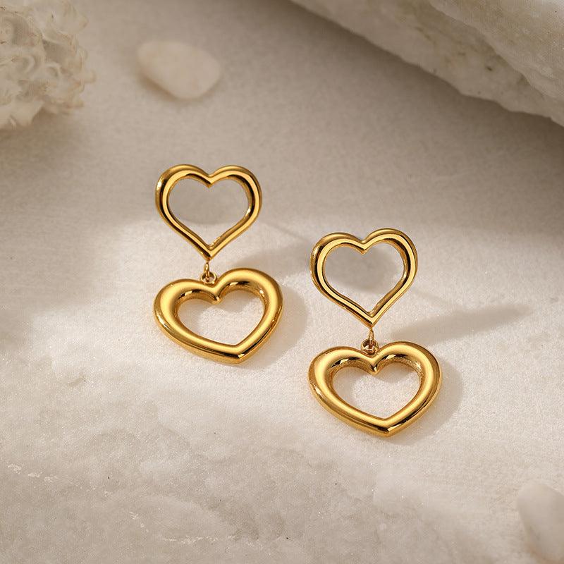 Simple Double Layers Loving Heart Pendant Earrings For Women